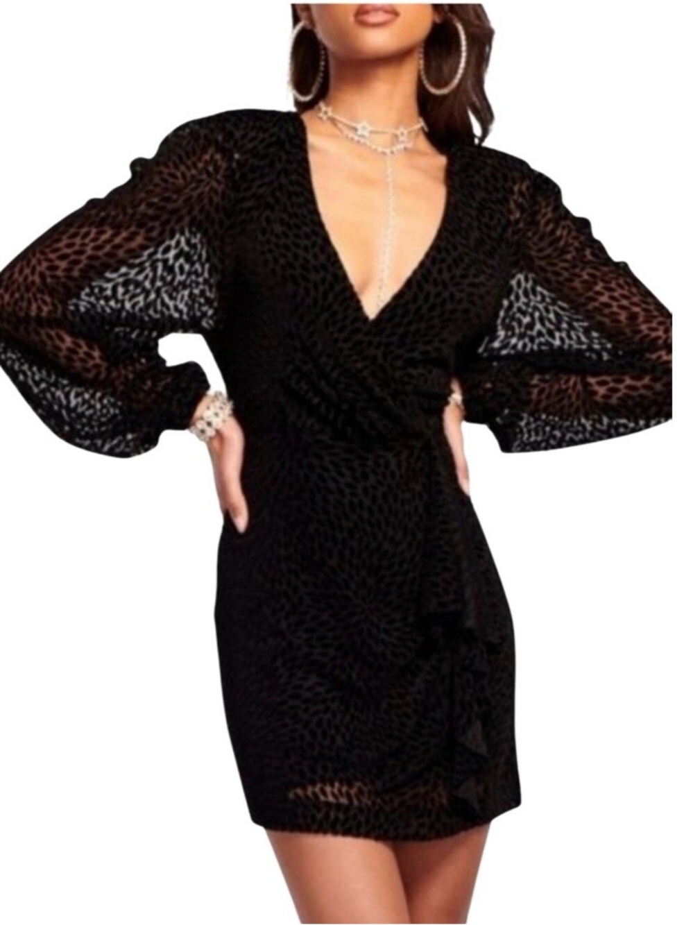 Ramy‎ Brook Aman Mini Dress in Velvet Burnout Print Black Size L